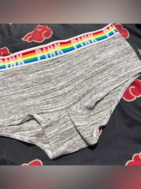 PINK Victoria's Secret Gray Knit Bottoms with Rainbow Logo Waistband